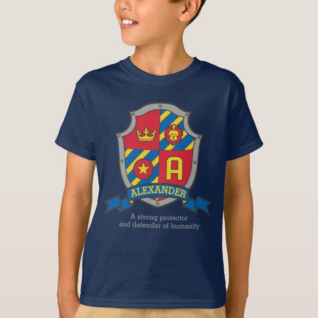 Camiseta Nome dos rapazes Alexander e significado do escudo (Frente)