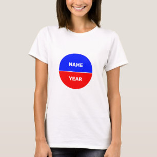 Camiseta Nome e Ano em Círculo Azul e Vermelho