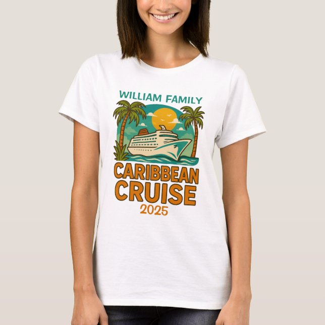 Camiseta Nome e data personalizados do Caribe Cruise (Frente)