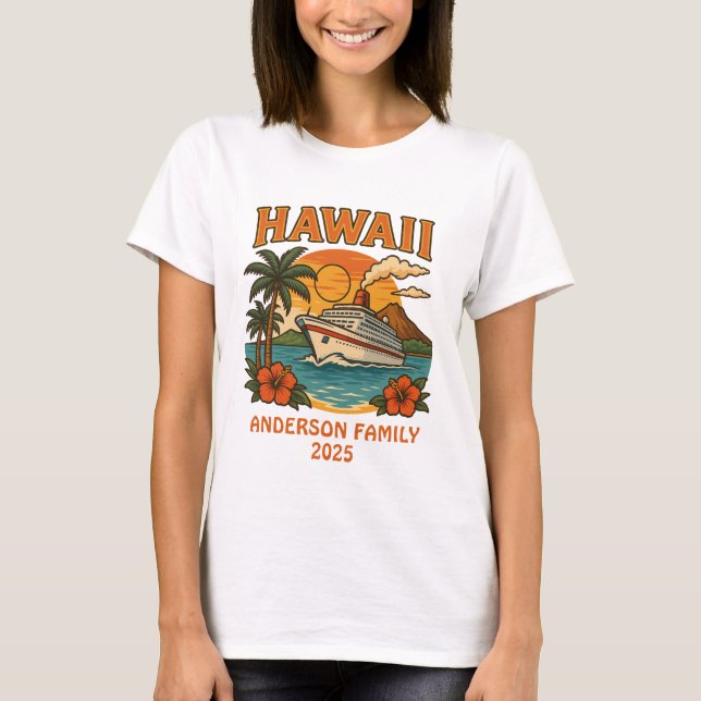 Camiseta Nome e data personalizados do Hawaii Cruise (Frente)