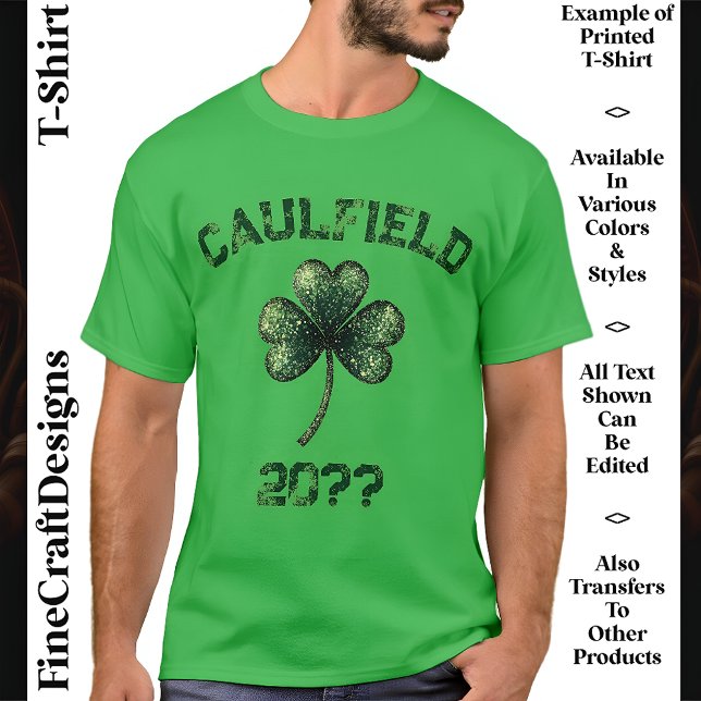 Camiseta Nome e data personalizados, Shamrock, dia de Patri (Criador carregado)