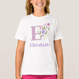 Camiseta Nome e Inicial em Desenho Floral Atraente