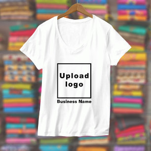 Camiseta Nome e logotipo da empresa em branco-pescoço-femin