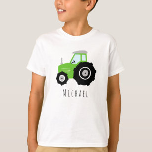 Camiseta Nome e Trator de Fazenda Verde Moderno para Menino