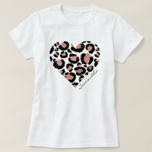 Camiseta Nome Elegante do Coração Leopard