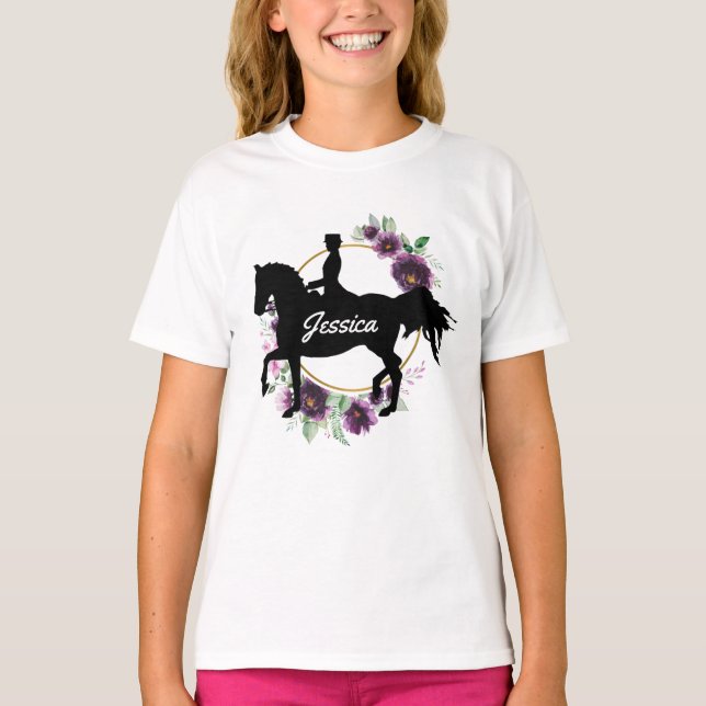Camiseta Nome Floral Personalizado do Cavalo de Dresagem  (Frente)