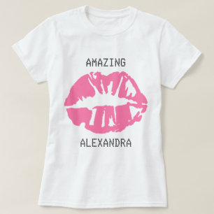Camiseta Nome Incrível Beijo Lipstick Personalizado Girly P