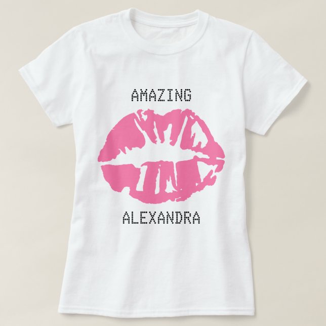 Camiseta Nome Incrível Beijo Lipstick Personalizado Girly P (Frente do Design)