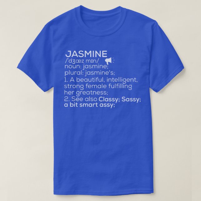 Camiseta Nome Jasmine Definição Jasmine Jasmine Female Nam (Frente do Design)