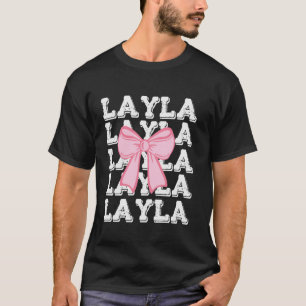 Camiseta Nome LAYLA Coquette Big Pink Arco Simples Menina C