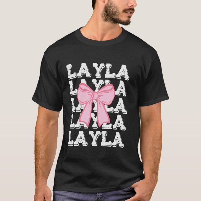 Camiseta Nome LAYLA Coquette Big Pink Arco Simples Menina C (Frente)