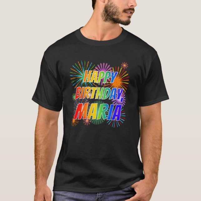 Camiseta Nome "MARIA", Diversão "FELIZ ANIVERSÁRIO" (Frente)