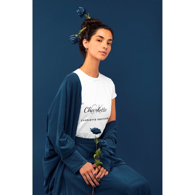 Camiseta Nome mínimo do monograma branco preto (Criador carregado)