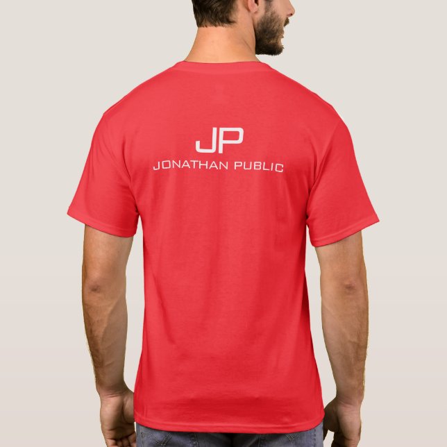 Camiseta Nome Monograma Design traseiro Mens Vermelho moder (Verso)