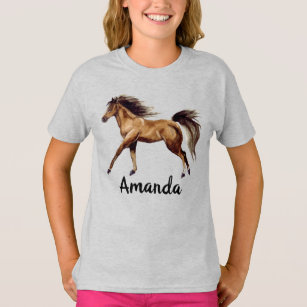 Camiseta Nome Monograma do Cavalo de Aquarela 
