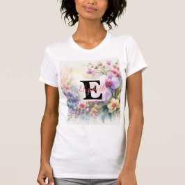 Camiseta Nome monograma em aquarela Flores em pastos
