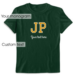 Camiseta Nome Monograma Personalizado Texto Dourado Gráfico