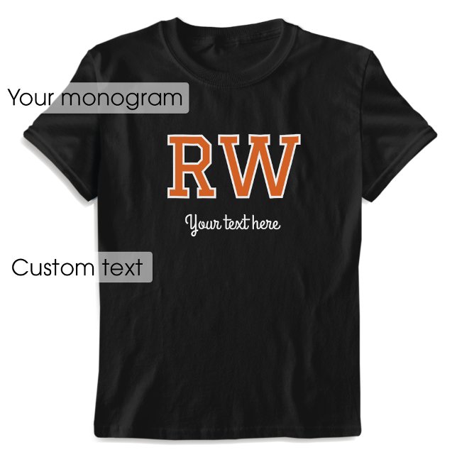 Camiseta Nome Monograma Personalizado Texto Preto Laranja (Criador carregado)