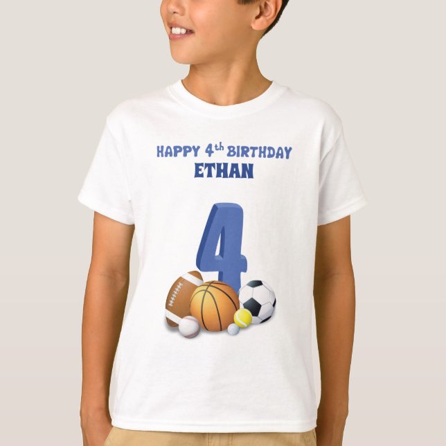 Camiseta Nome personalizado 4. º aniversário de esportes (Frente)