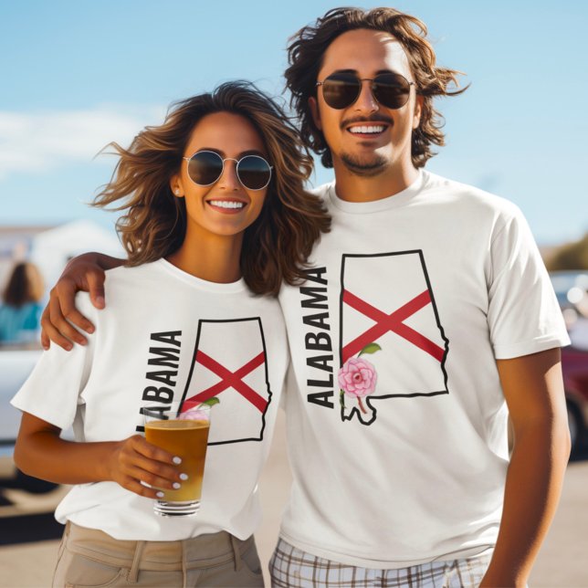 Camiseta Nome personalizado Alabama Flag e State Flower Cam (Criador carregado)