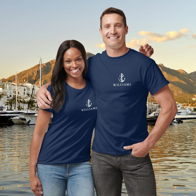 Camiseta Nome Personalizado Âncora de Barco Náutico (Personalized Name Nautical Boat Anchor T-Shirt)