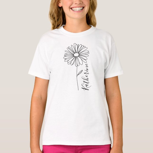Camiseta Nome personalizado April daisy Birth Flower (Frente)