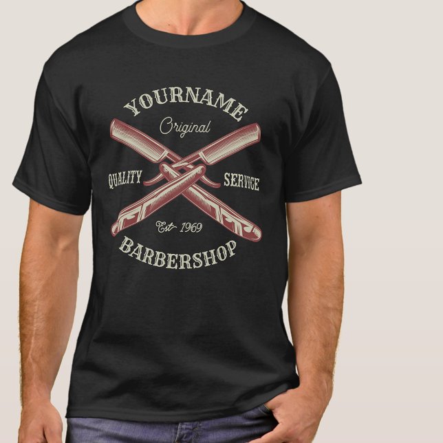 Camiseta NOME Personalizado Barber Hetero Razor Barbershop (Criador carregado)