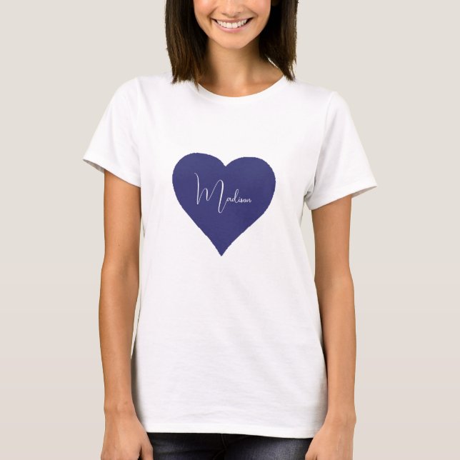 Camiseta Nome Personalizado Blue Heart Personalizado T-Shir (Frente)