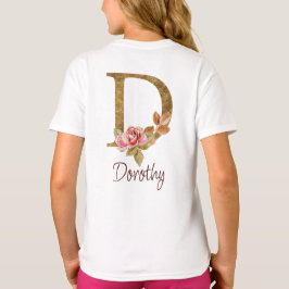 Camiseta Nome Personalizado Blush Rosa Folha Dourada Letra
