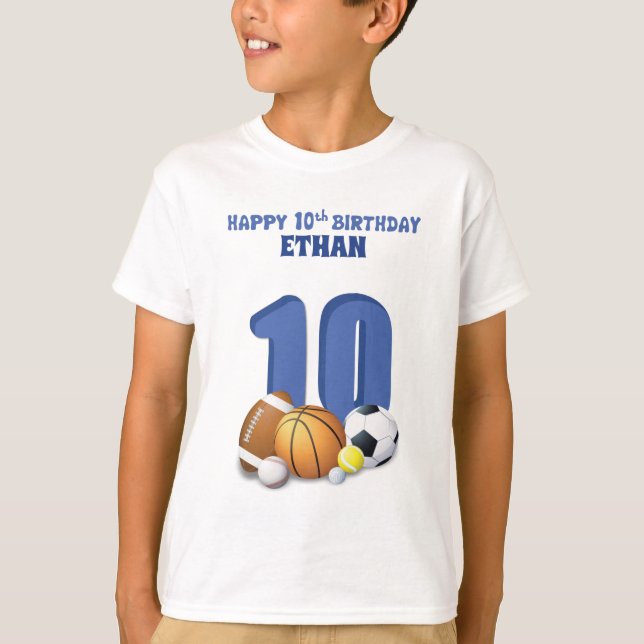 Camiseta Nome Personalizado Boy 10º Aniversário de Esportes (Frente)
