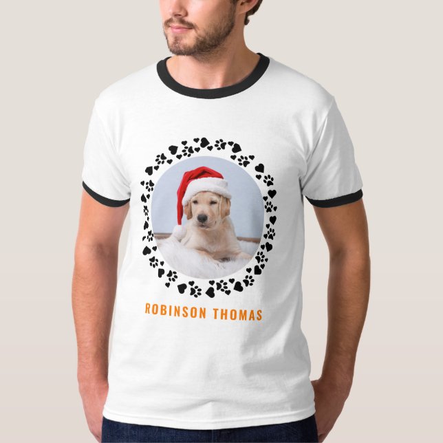 Camiseta Nome Personalizado Cão Pata Corações Foto Natal Pr (Frente)