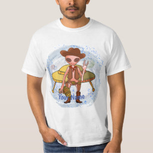 Camiseta Nome personalizado da alienígena Scifi Cowboy
