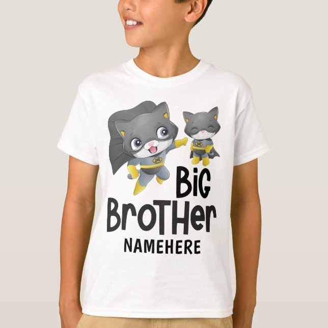 Camiseta Nome Personalizado da Ilustração de Gato Super Her (Frente)