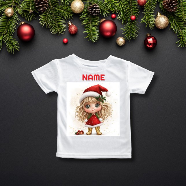 Camiseta NOME PERSONALIZADO DA Menina de Natal Holly Adorne (Criador carregado)