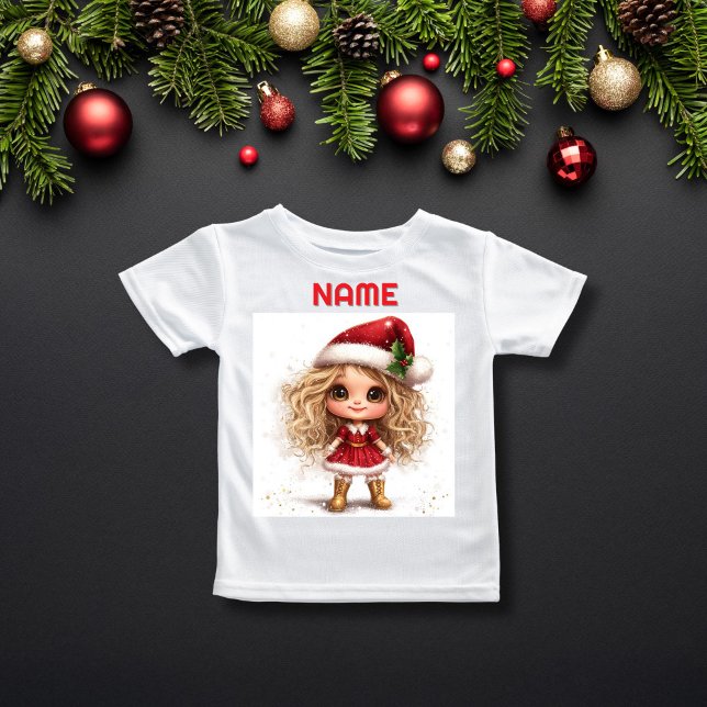 Camiseta NOME PERSONALIZADO DA Menina Festiva de Cabelo Cur (Criador carregado)