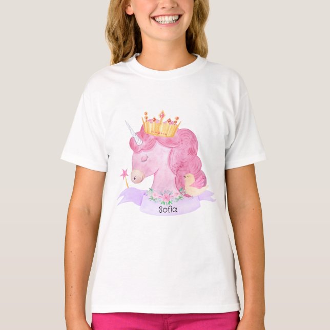 Camiseta Nome Personalizado da Princesa 👑 Cute Unicorn (Frente)