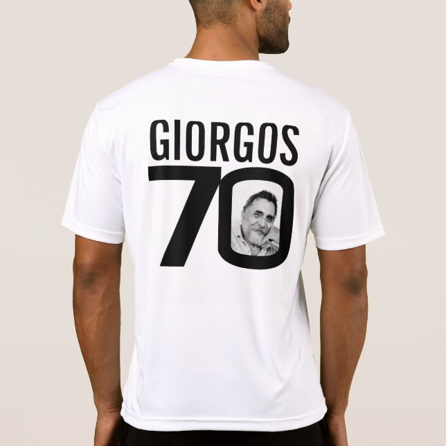 Camiseta nome personalizado de 70 aniversário e mono de mod (Verso)