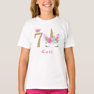 Camiseta Nome personalizado de 7 Birthday Unicorn Dabbing
