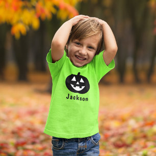 Camiseta Nome Personalizado de Abóbora Preto e Bonito Hallo