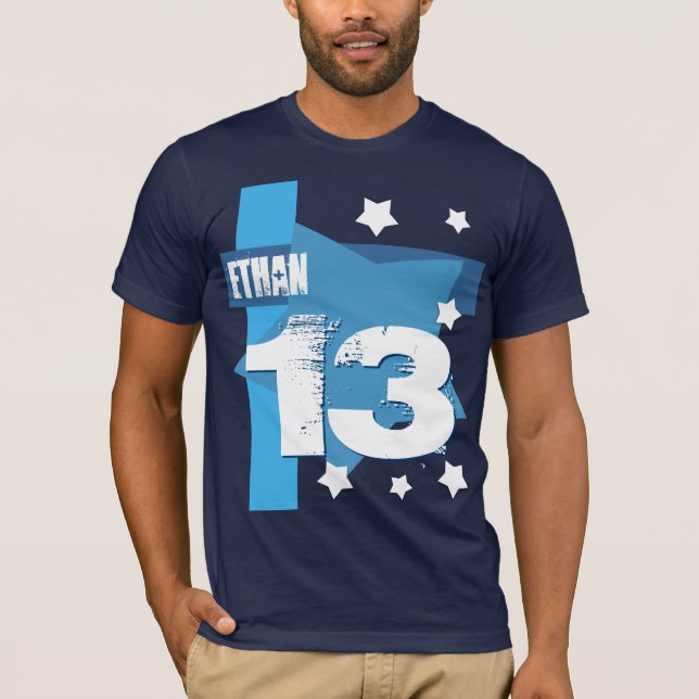 Camiseta Nome Personalizado de Aniversário de 13 BLUE e WHI (Frente)