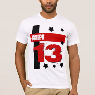 Camiseta Nome Personalizado de Aniversário do 13 RED WHITE 