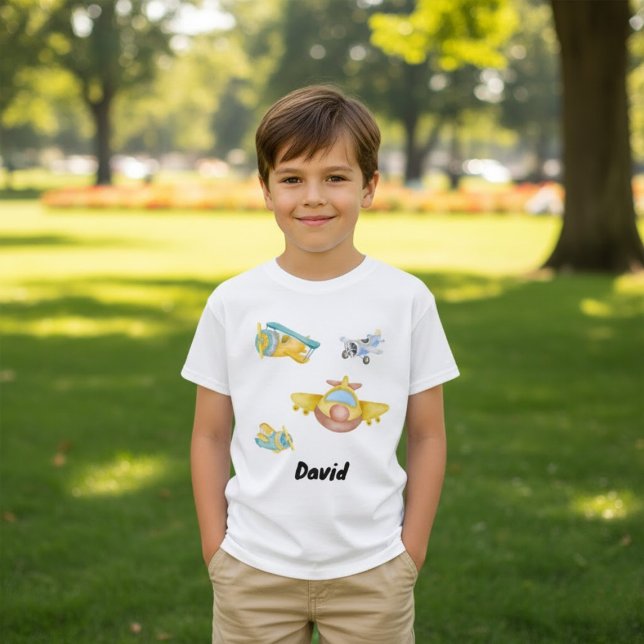 Camiseta Nome Personalizado de Cores Aquáticas do Avião Ret (Criador carregado)