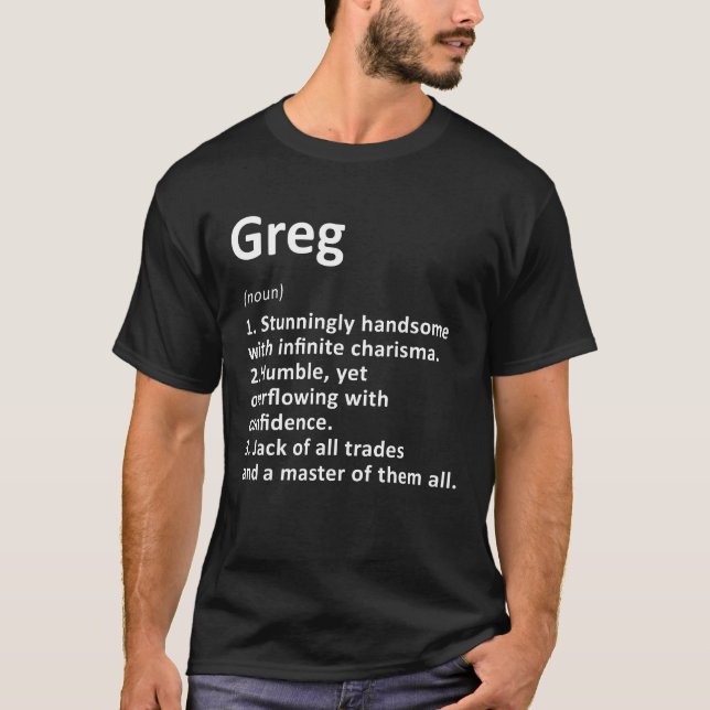 Camiseta Nome Personalizado de Definição Greg Funny Birthda (Frente)