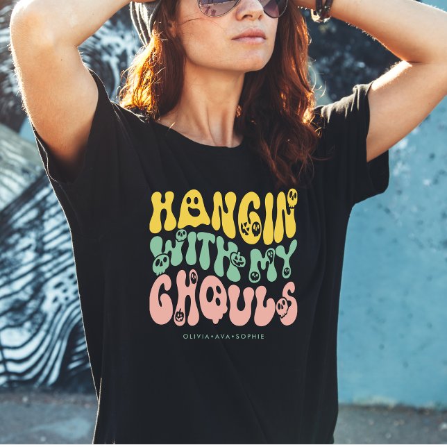 Camiseta Nome Personalizado de Ghouls de Halloween Retro |  (Criador carregado)