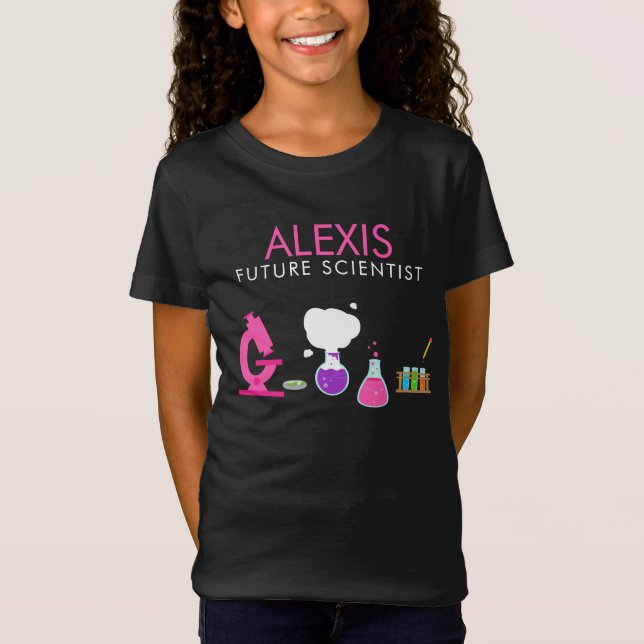 Camiseta Nome Personalizado de Girly Future Scientist (Frente)