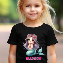 Camiseta Nome personalizado de meninas sereia preta