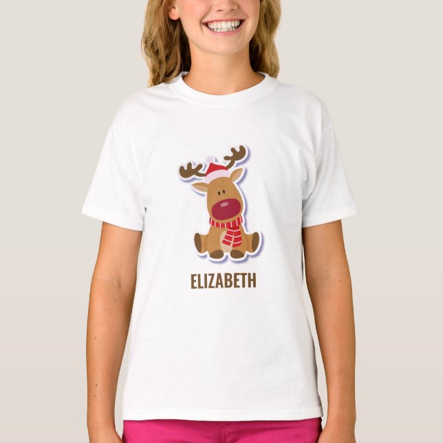 Camiseta Nome Personalizado de Natal para Rudolph reindeer (Frente)