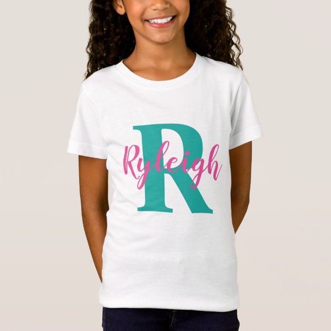 Camiseta Nome Personalizado de Raparigas com Monograma Inic (Frente)