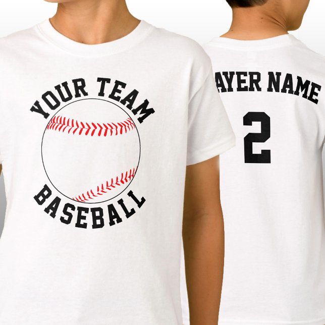 Camiseta Nome Personalizado de Time de Beisebol, Jogador e  (Custom baseball team shirts with personalized team name, player name and player jersey number.)