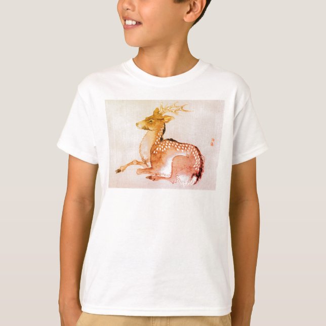 CAMISETA NOME PERSONALIZADO DEER JAPONÊS WOODBLOCK IMPRESSÃ (Frente)
